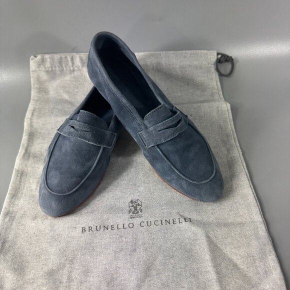 Authentic Brunello Cucinelli Ashy Blue Suede Flats, Size 36